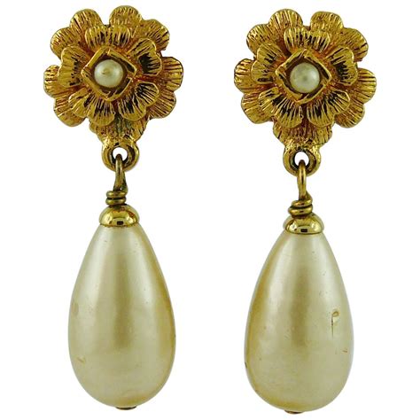 chanel earrings with pearls|vintage chanel camellia earrings.